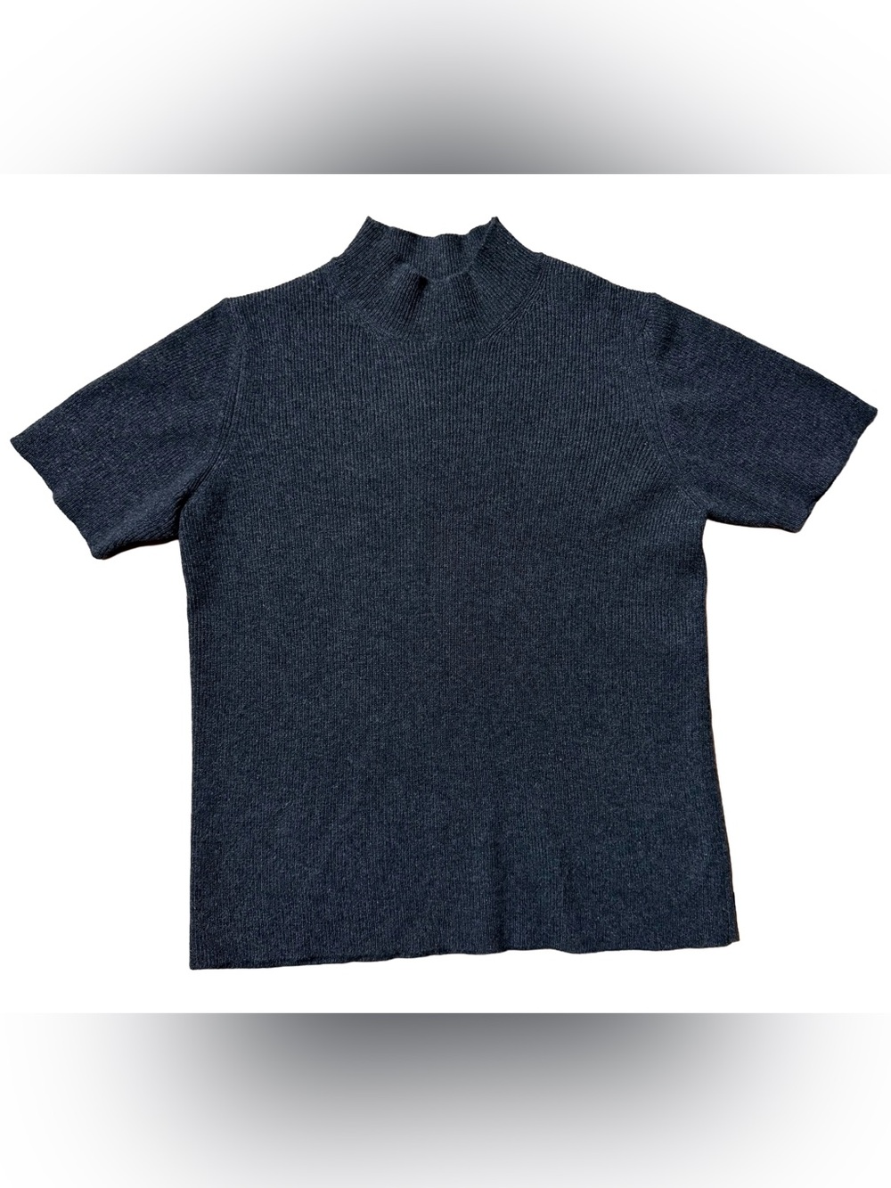 Belford 100% Cashmere Short Sleeve Mock Neck Sweater Charcoal Gray M